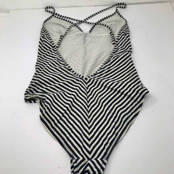Tory Burch One Piece Swimsuit Black White Stripe - Picture 4 of 8